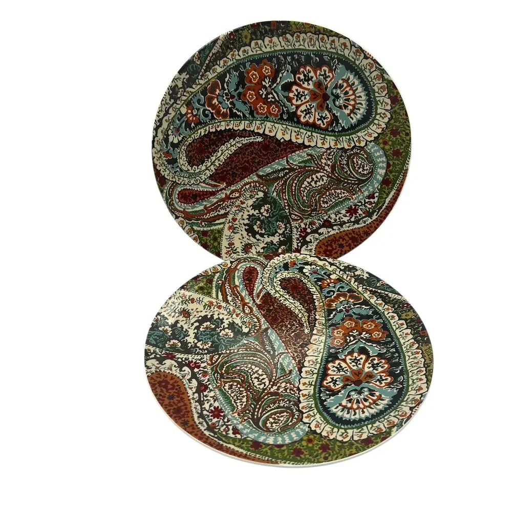 Set of 2 Pottery Barn Zia Paisley Pattern Plates NWT Retro‎ Boho Eclectic 8.75